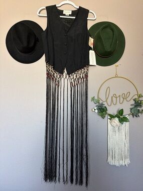 RARE Vintage Emanuel Ungaro Black Vest with Beaded Fringe